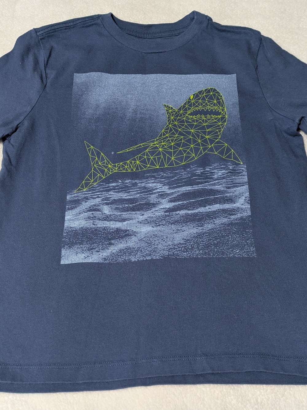 Boys Size M (8) Graphic T-Shirt - Blue Shark Geometric Pattern